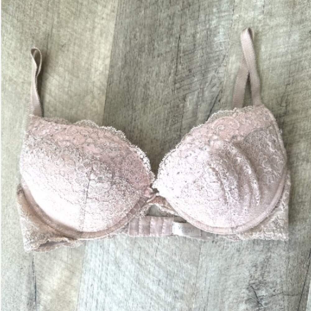 DREAM ANGELS PLUNGE BRA VICTORIA’S SECRET PINK/BEIGE 34D